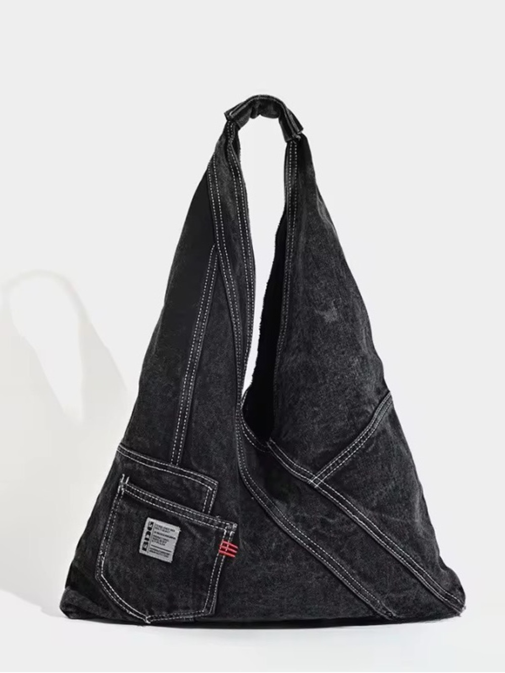 Black Triangle hobo bag  with Contrast Stitching